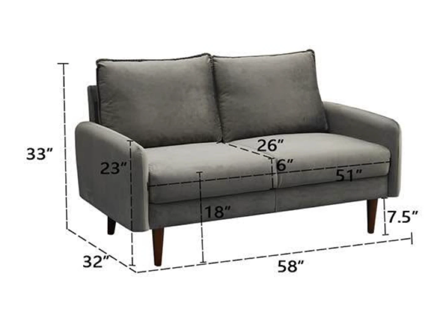 Grey Velvet Loveseat Sofa - photo 3