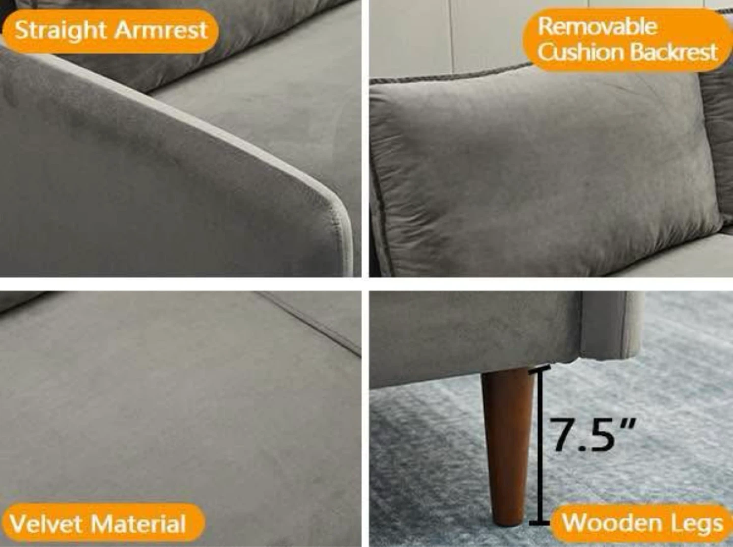 Grey Velvet Loveseat Sofa - photo 5