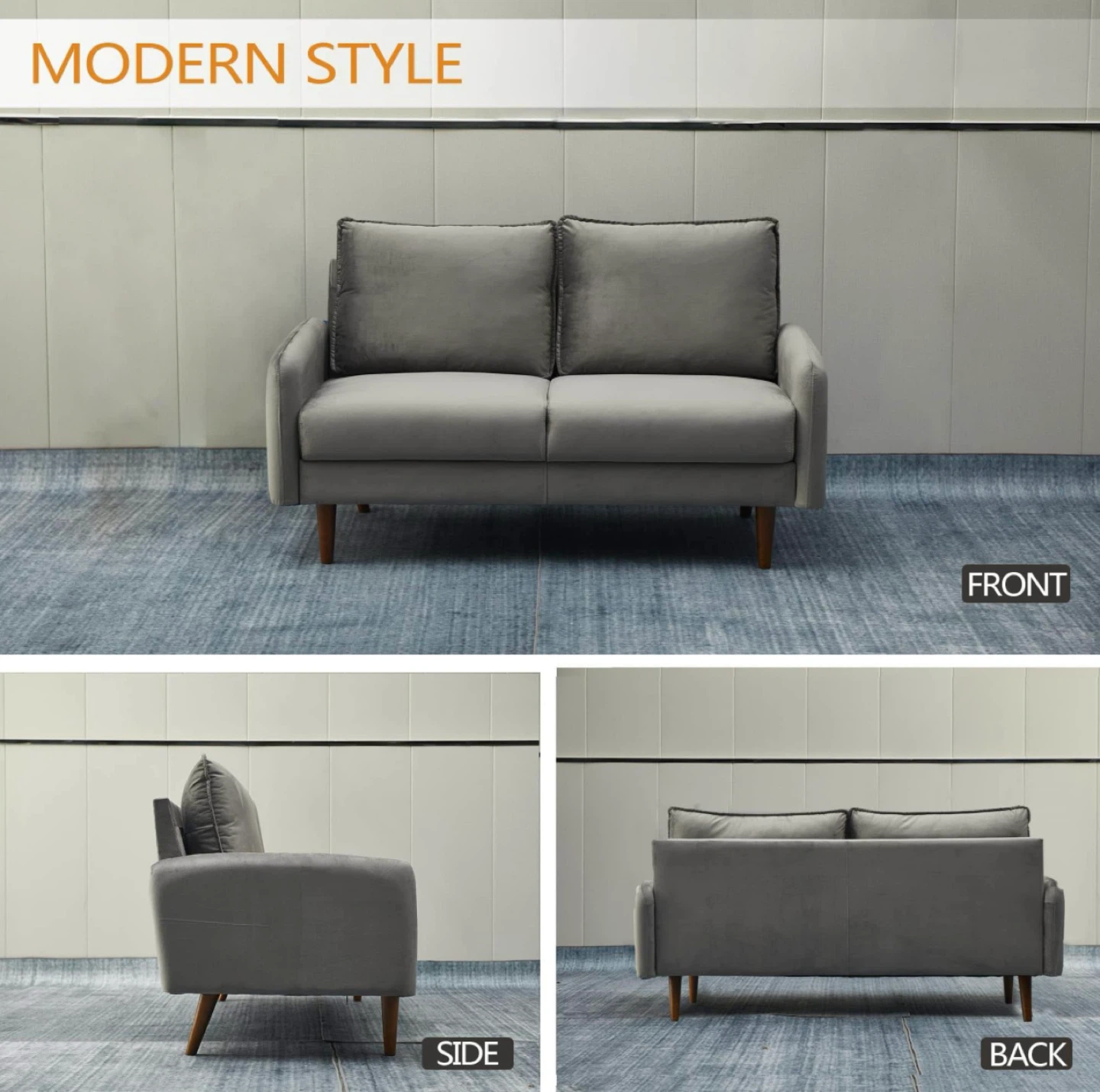 Grey Velvet Loveseat Sofa - photo 4