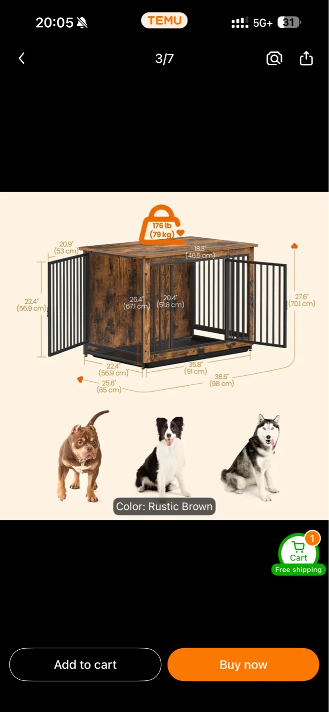 Rustic Brown Dog Crate End Table - photo 3
