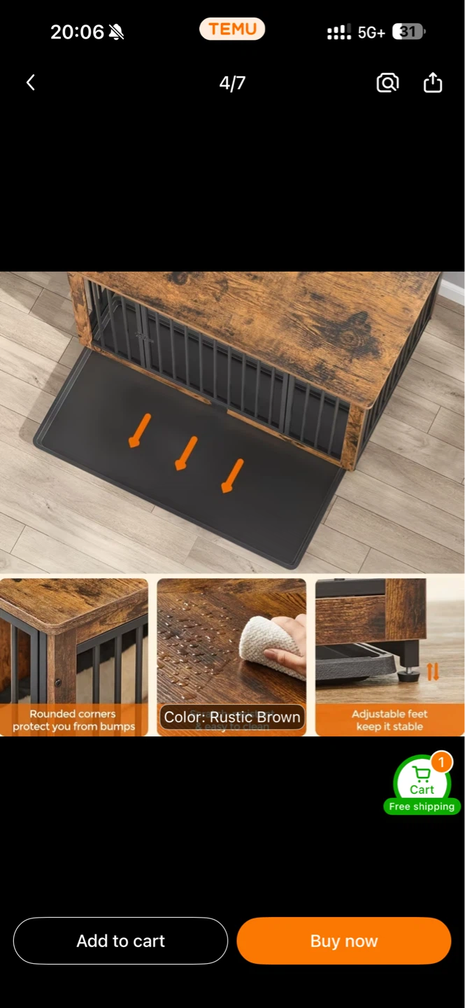 Rustic Brown Dog Crate End Table - photo 2