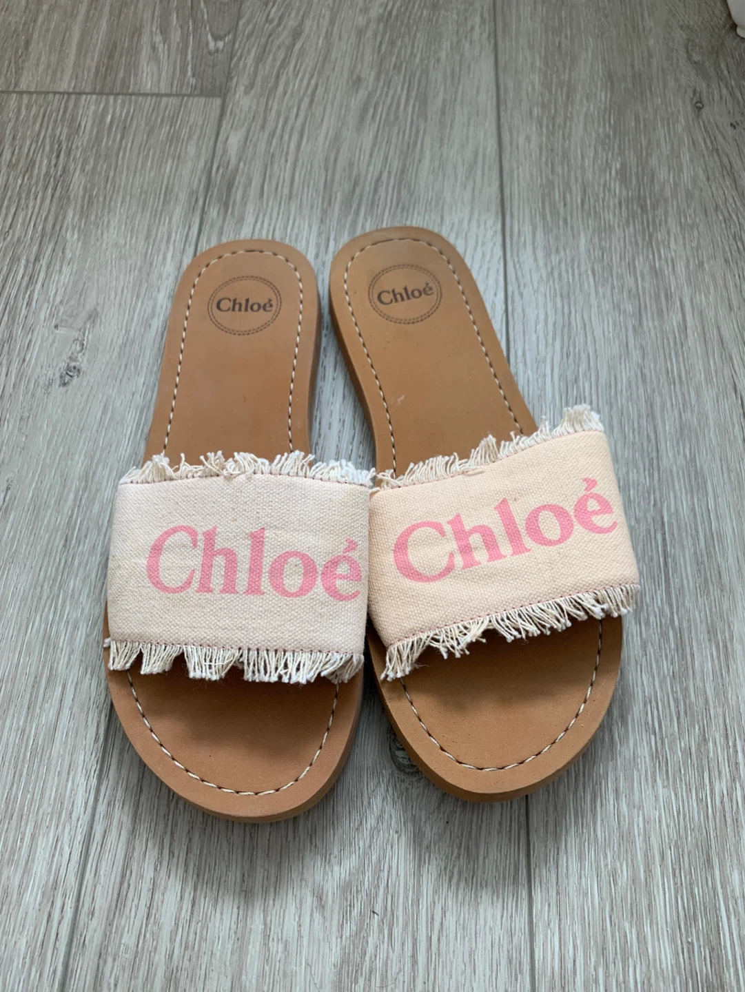 Chloé Woody Fringe Canvas Slides - Size 37
