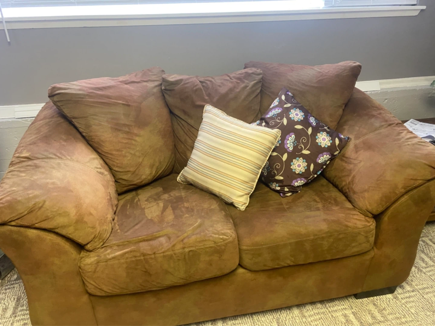 Brown Suede Loveseat