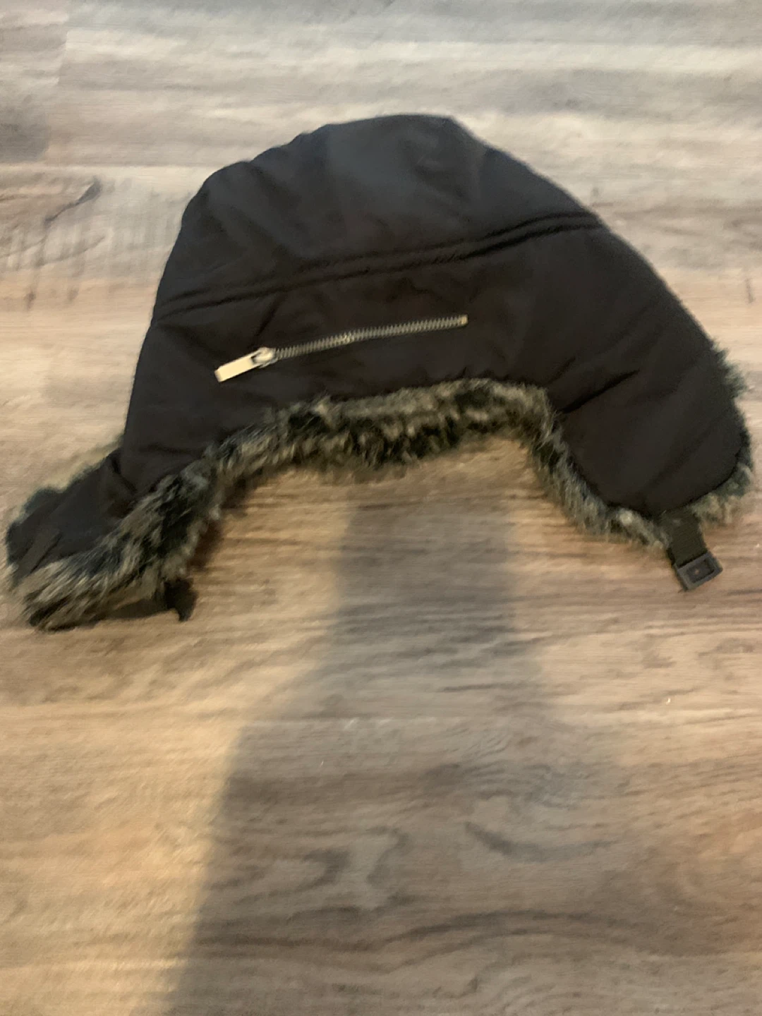 Black Trapper Hat with Faux Fur Trim