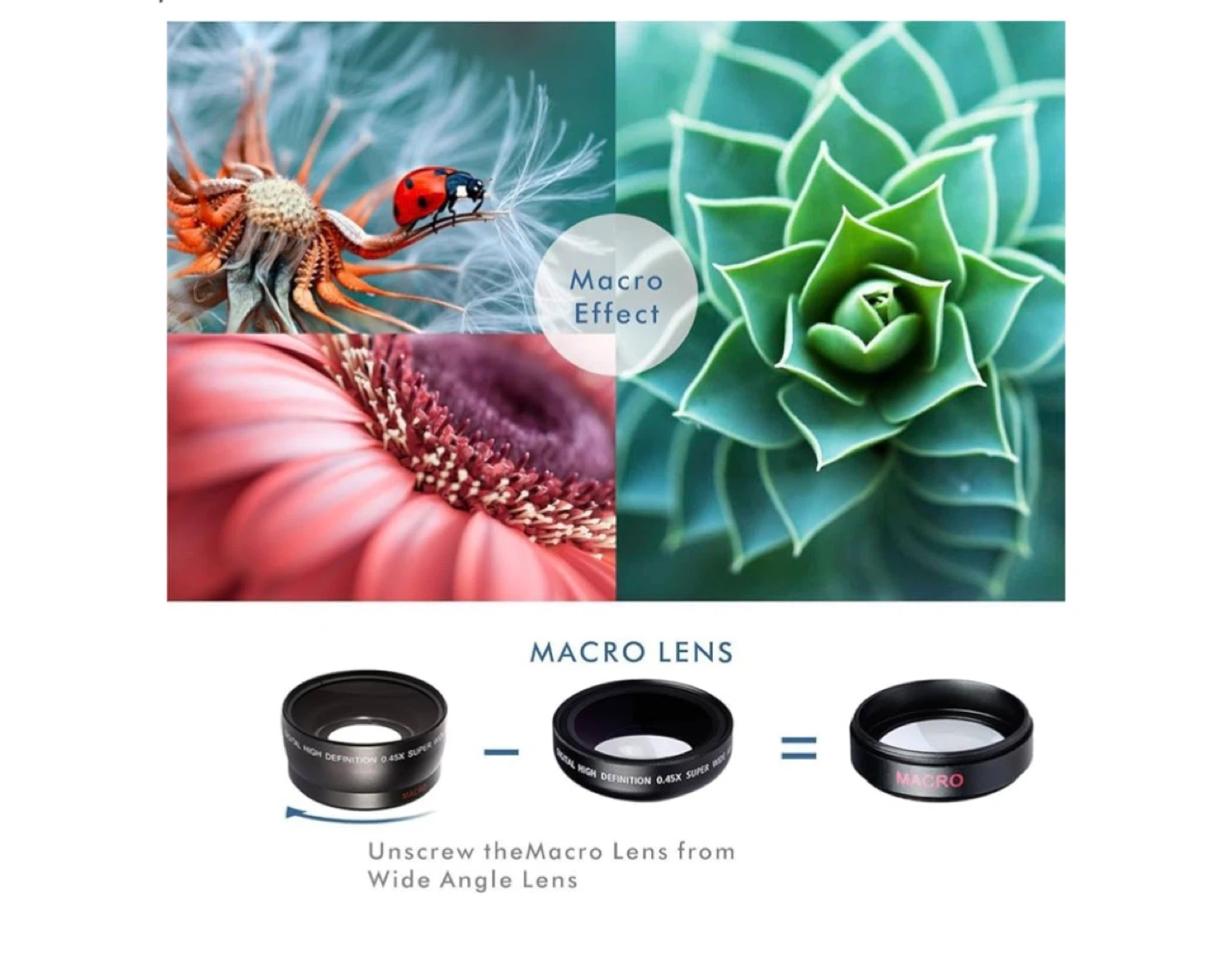 Clip on Phone Camera Lens Set - 0.63X Wide Angle & 15X Macro - photo 3