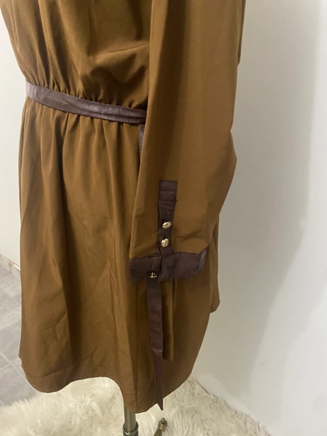 Long Sleeves Brown Silky Dress Size - photo 4
