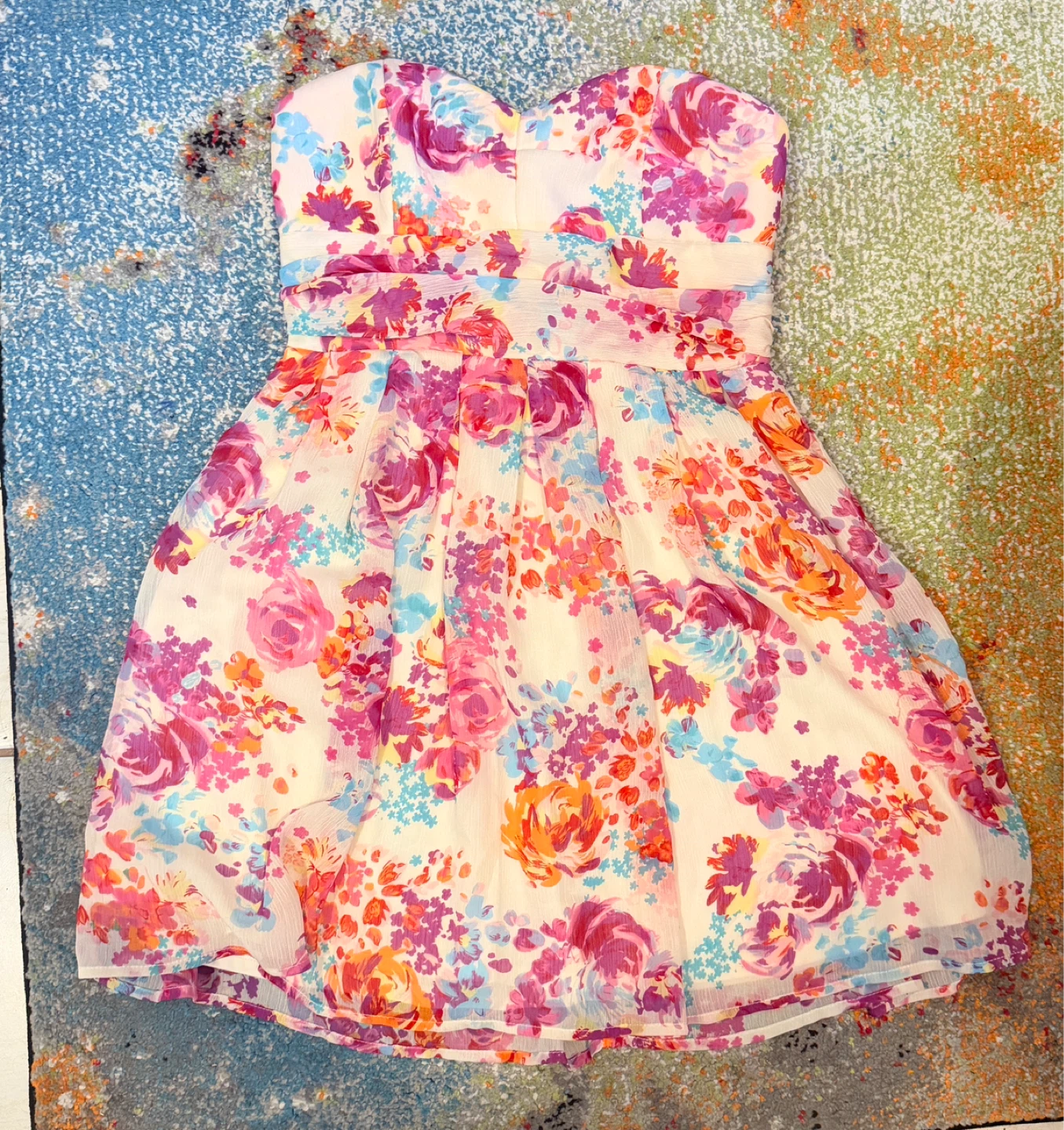 Strapless Floral Print Dress Size M