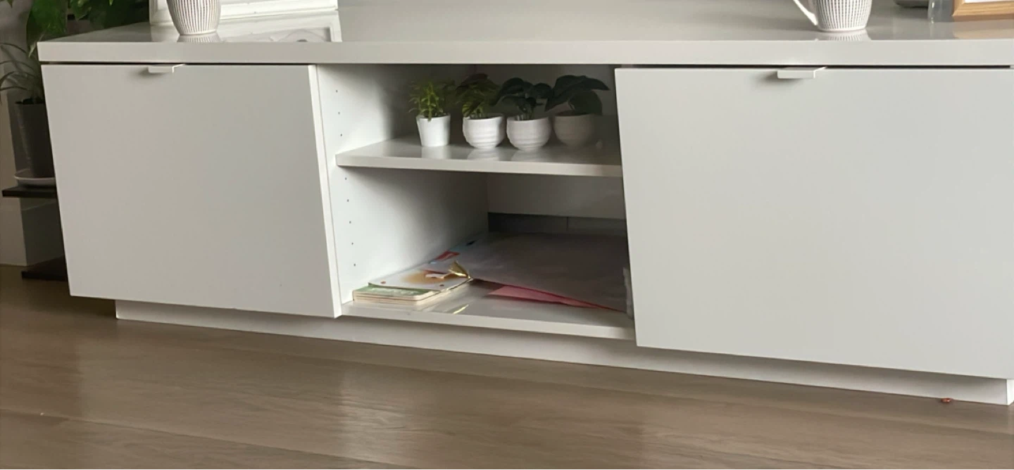 White tv console with doors