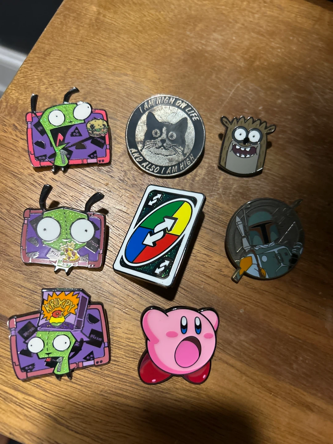 Assorted Pins: Invader Zim, Boba Fett, UNO, Kirby & More