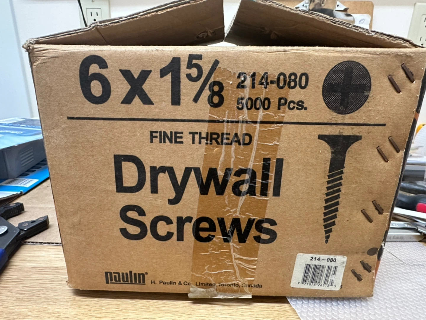 Drywall screws 6 x 1 5/8 inch.