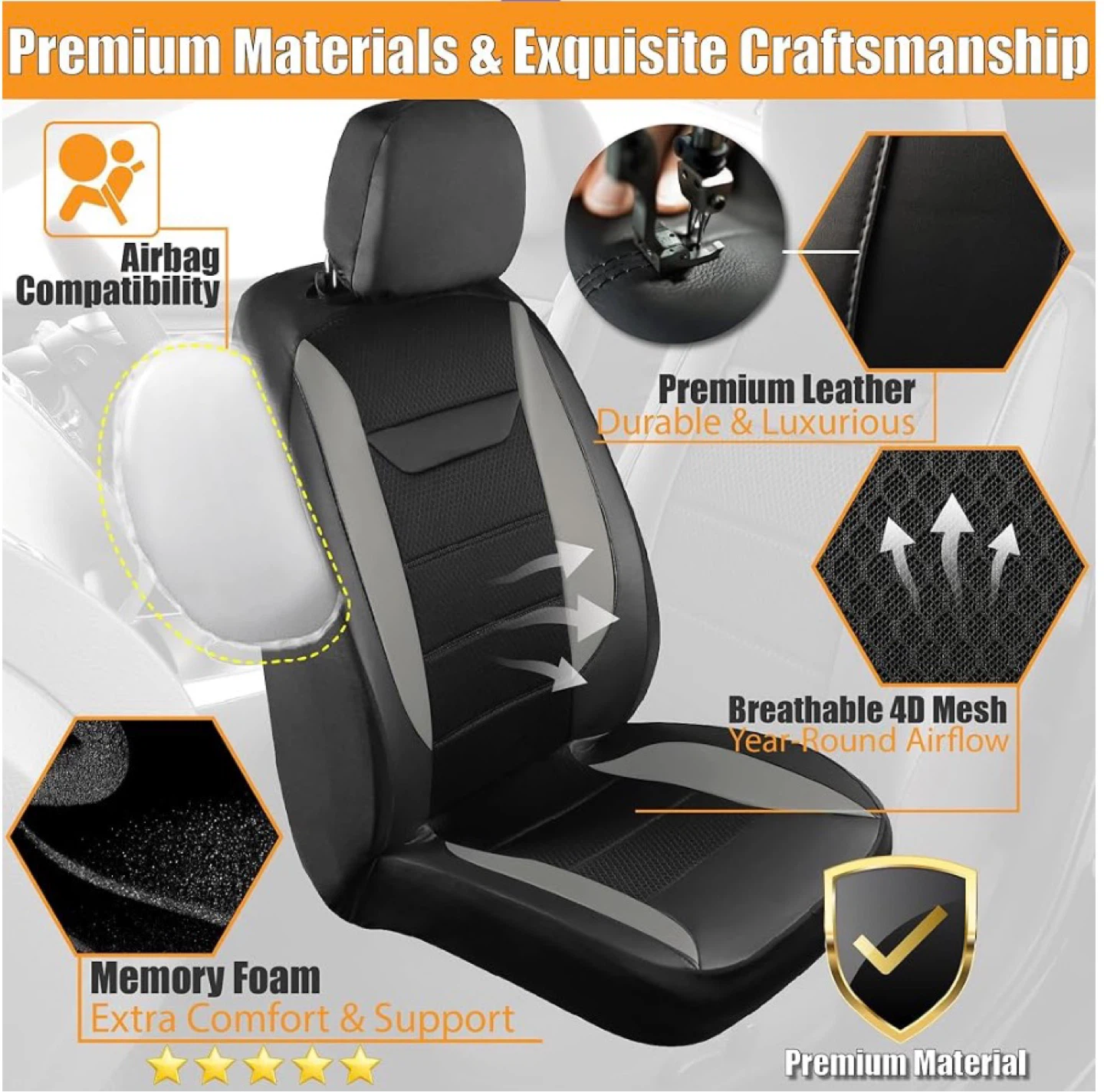 Universal Car Seat Cover - Breathable Mesh & Leather - photo 2