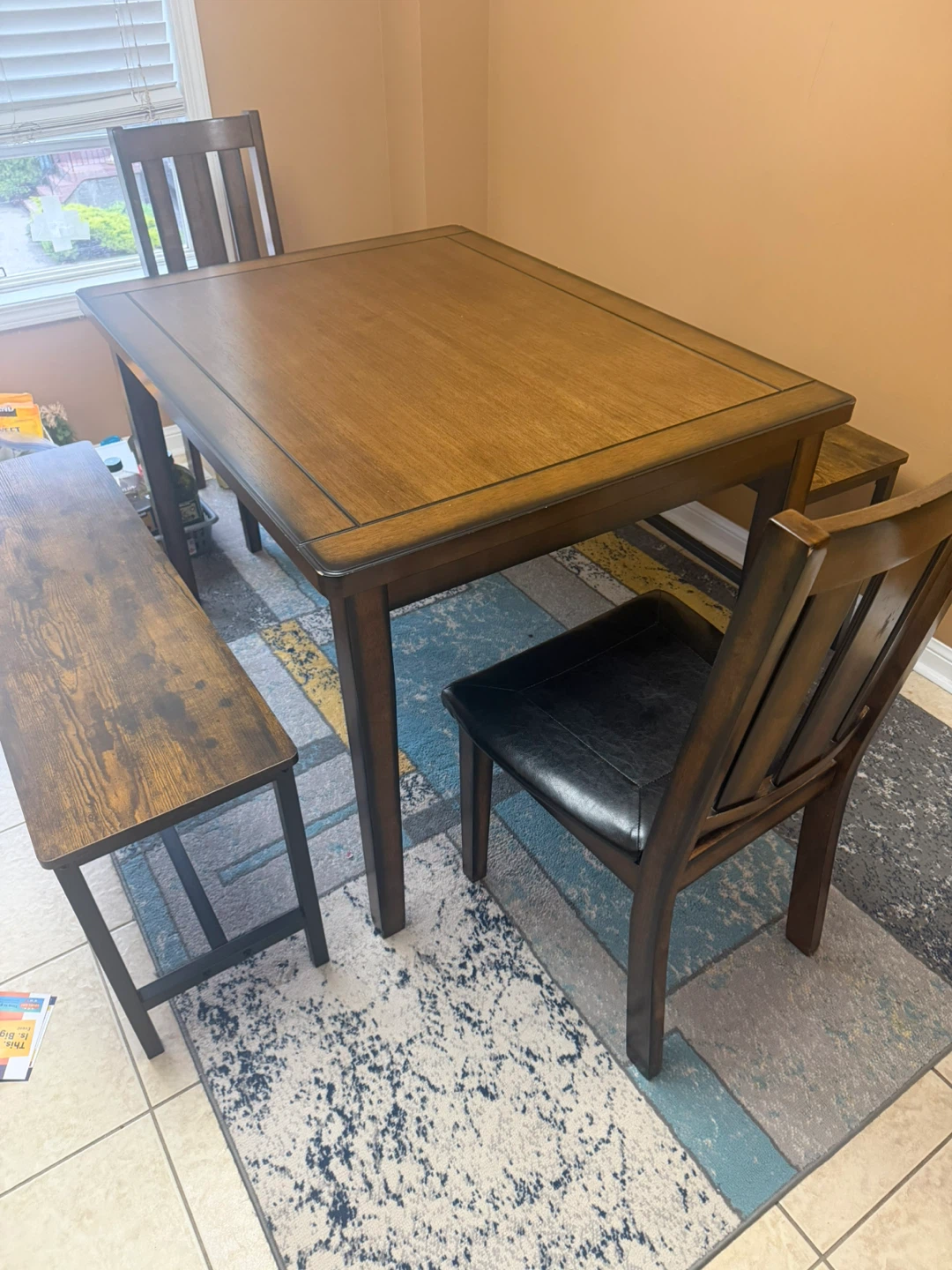 Wooden Dining Table Set with 2 Benches and 2 Chairs - photo 2