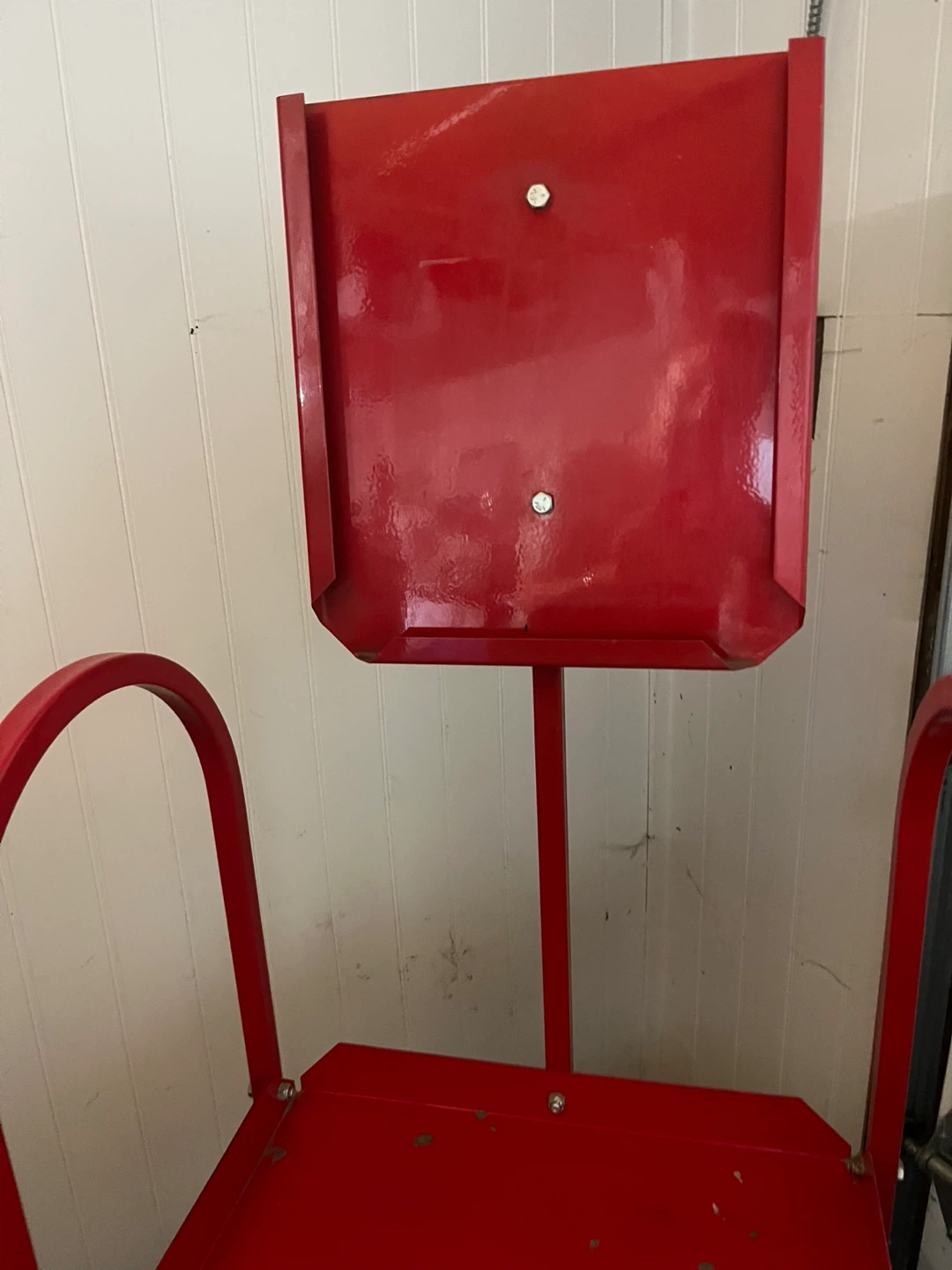 Vintage Red Metal Utility newspaper display stand with 3 Shelves - photo 2