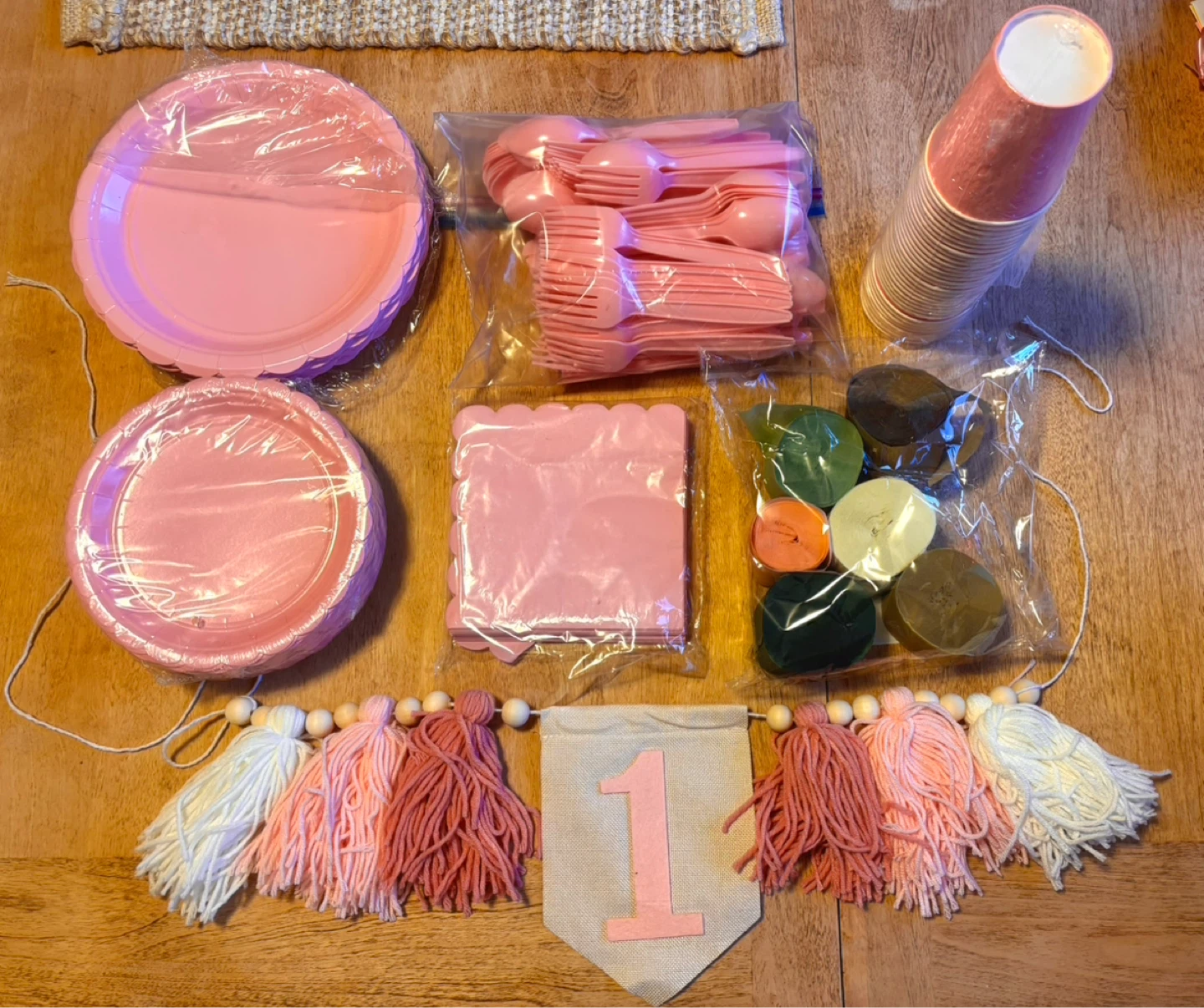 Pink Birthday Party Supplies Set - 1st Birthday