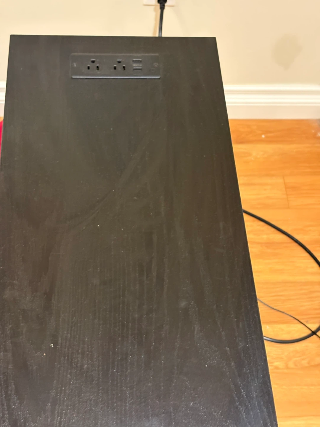 Black Wood Side Table with 2 Drawers and Built-in Outlet - photo 3