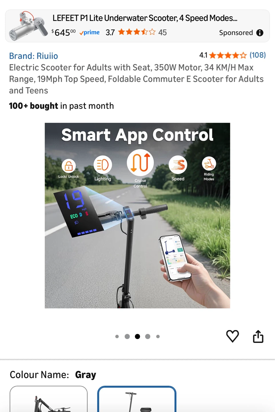 Ruiio Electric Scooter with Seat - Gray - photo 3
