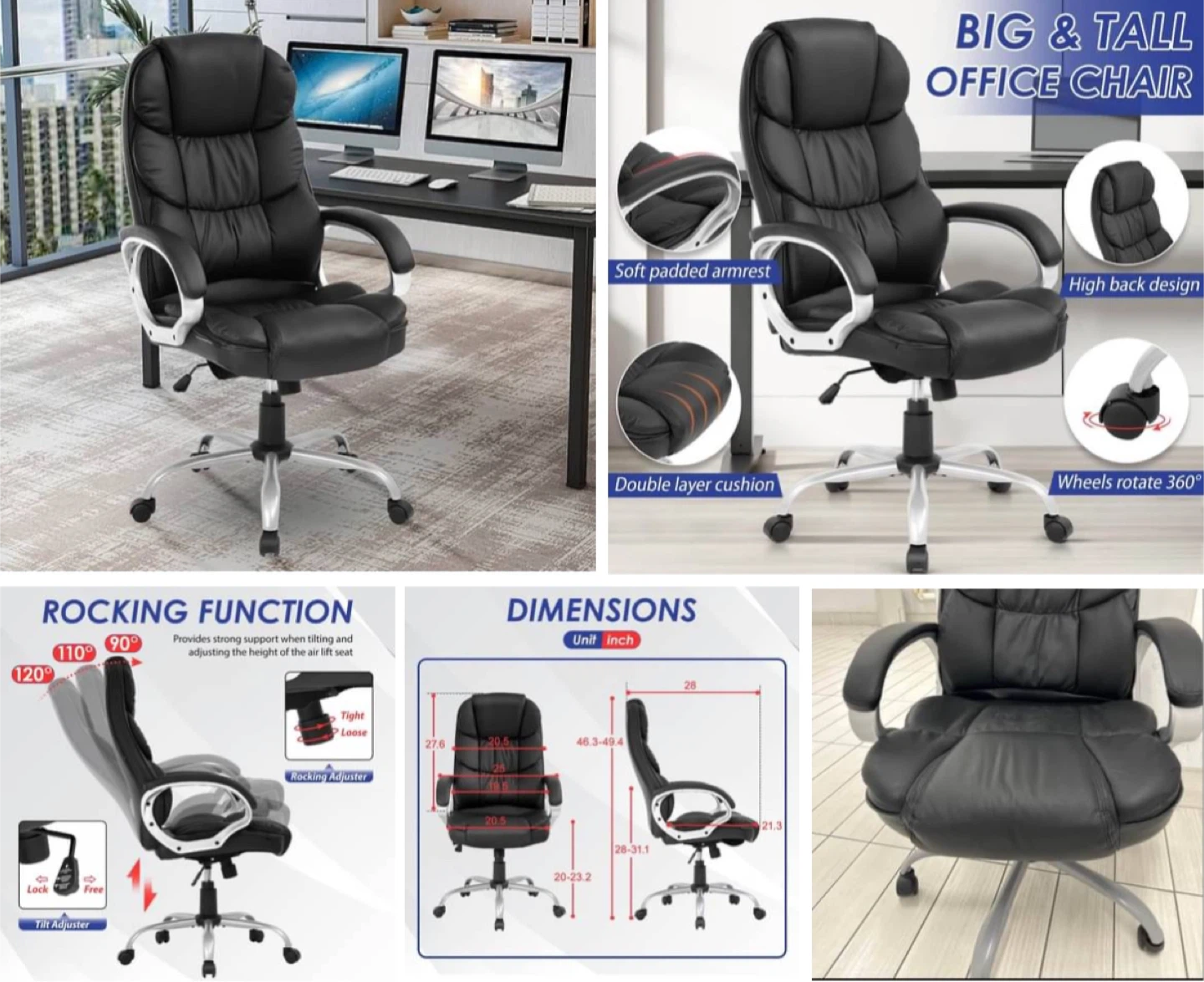 Big & Tall Leather Chair - Black