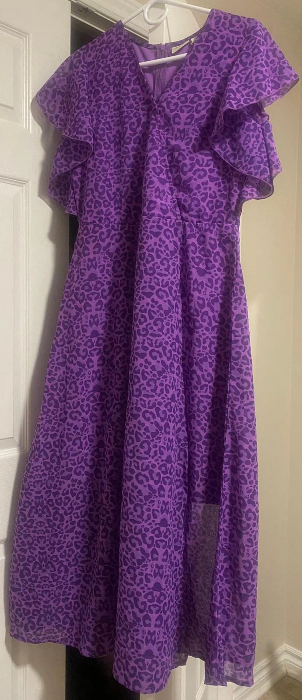 New (L)Size Purple Leopard Print Ruffle Dress - photo 2