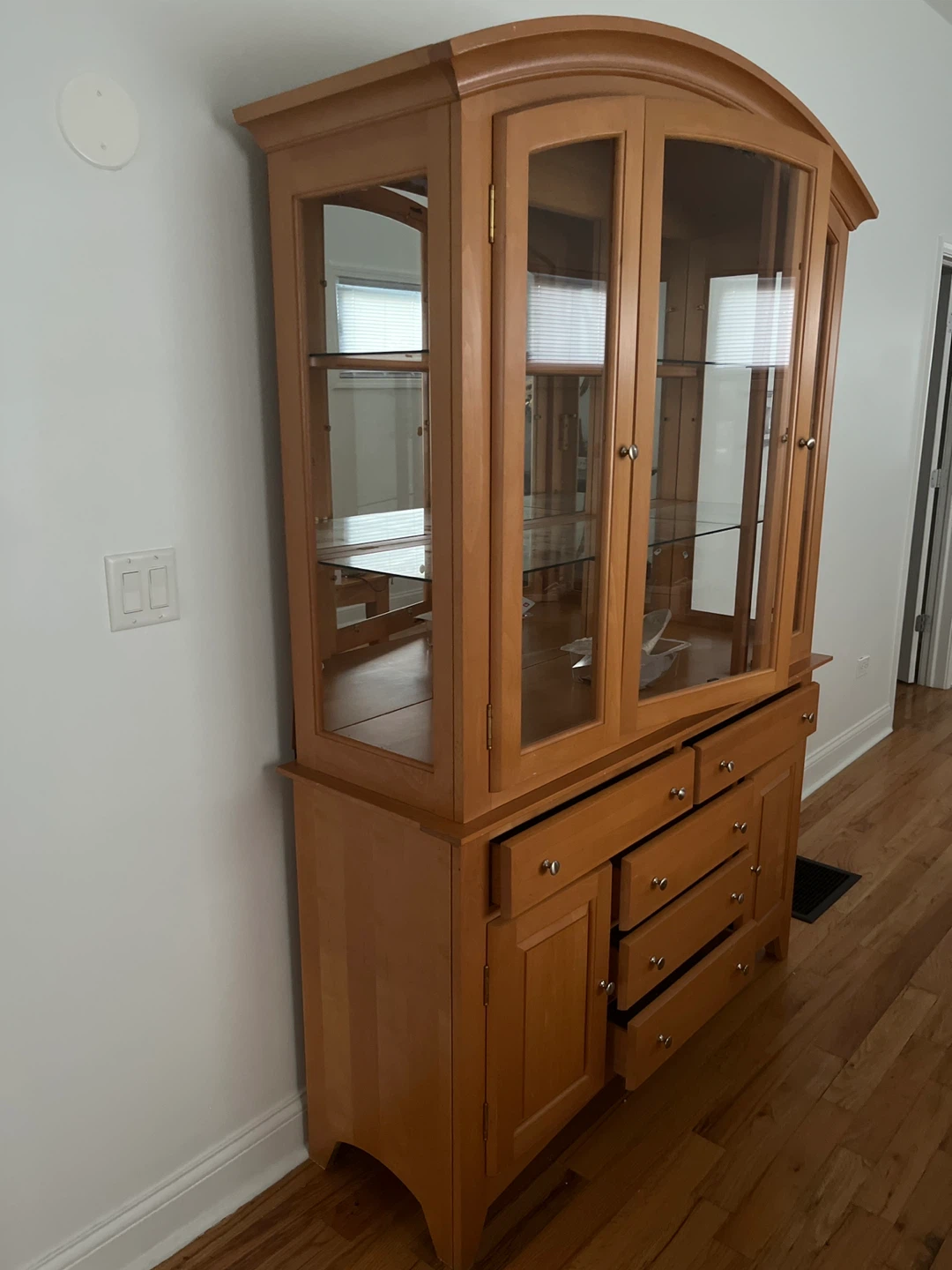 Wooden China Cabinet with Glass Doors and Drawers - photo 2