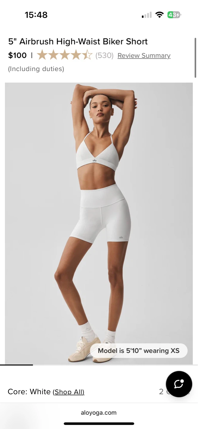 ALO 5" Airbrush High-Waist Biker Short - White, Size XS - photo 4