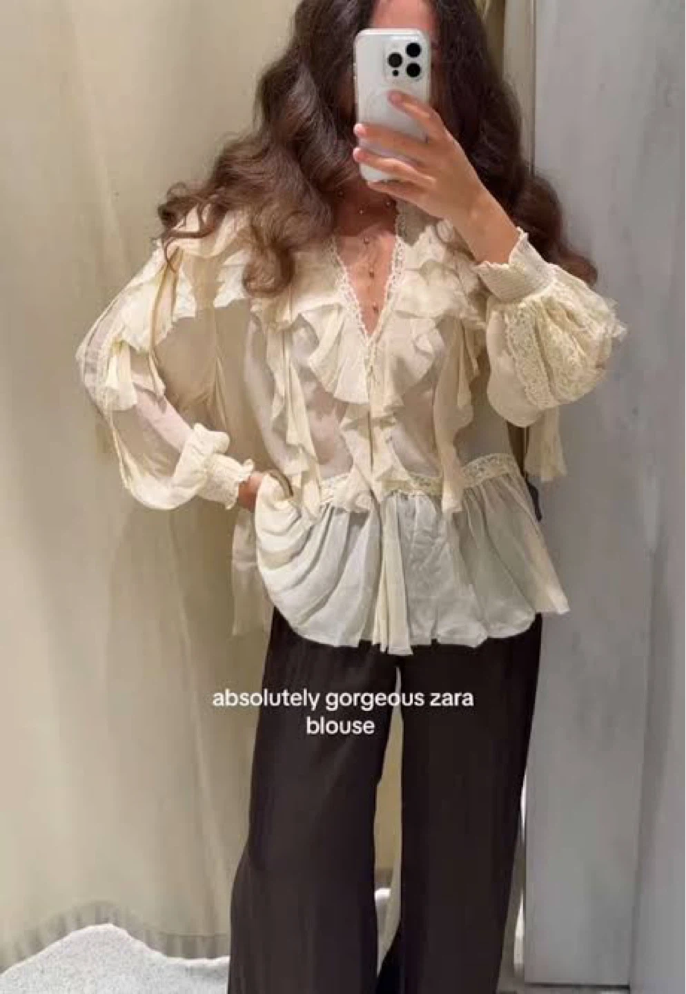 Zara blouse ruffle lace tie front small