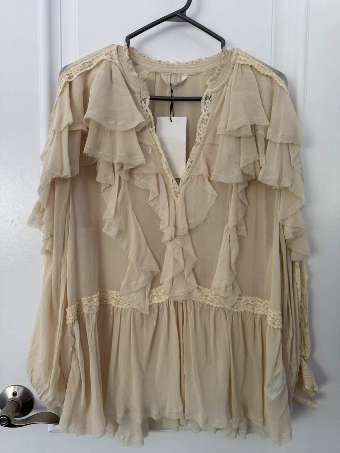 Zara blouse ruffle lace tie front small - photo 3