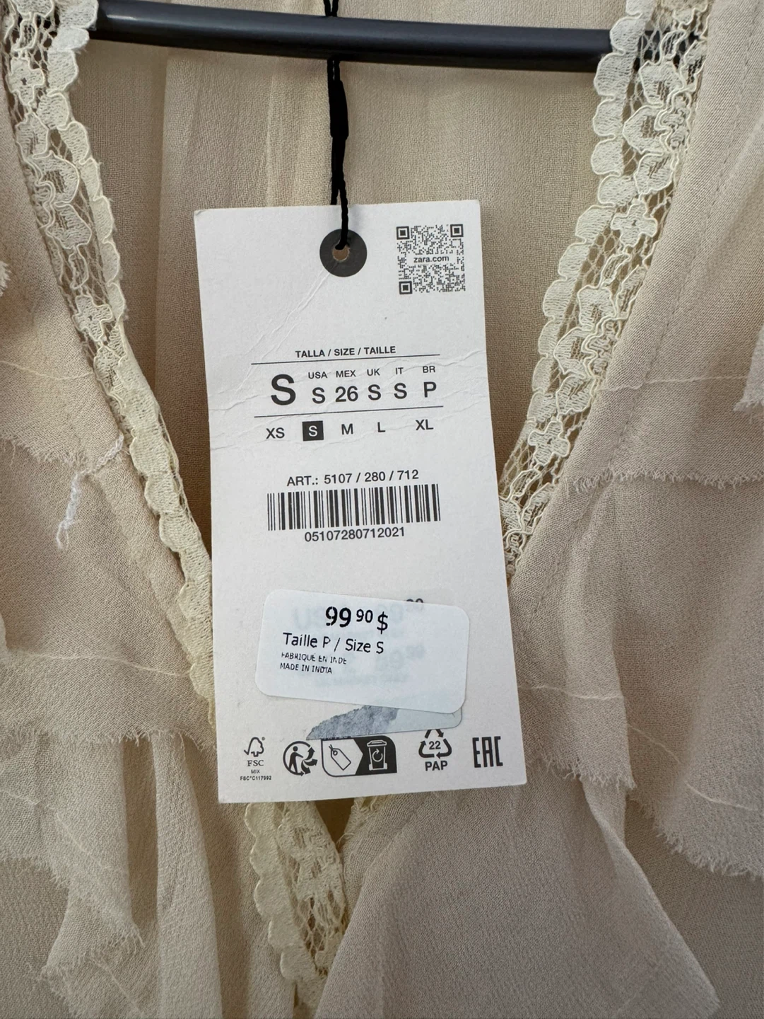 Zara blouse ruffle lace tie front small - photo 5