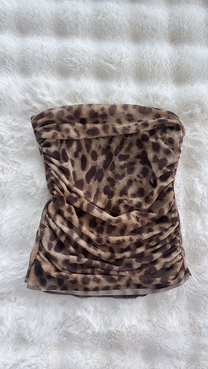 ZARA Leopard Print Ruched Tube Top