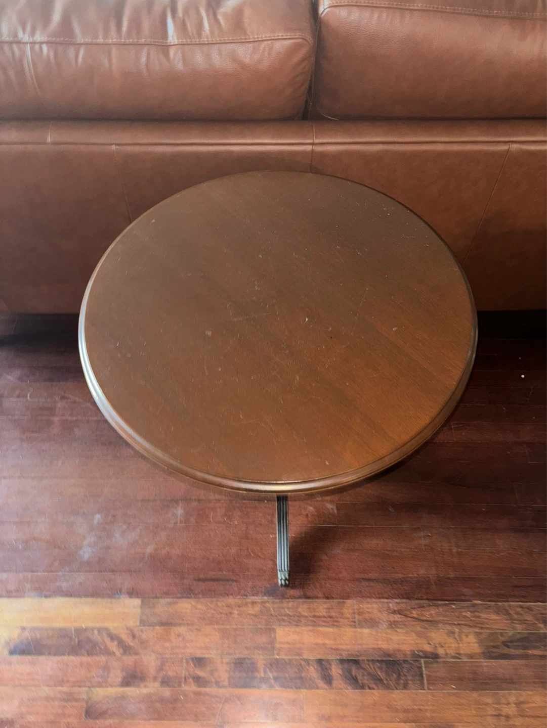 Mahogany Wood Pedestal Side Table w/ Brass Claw Feet - photo 2