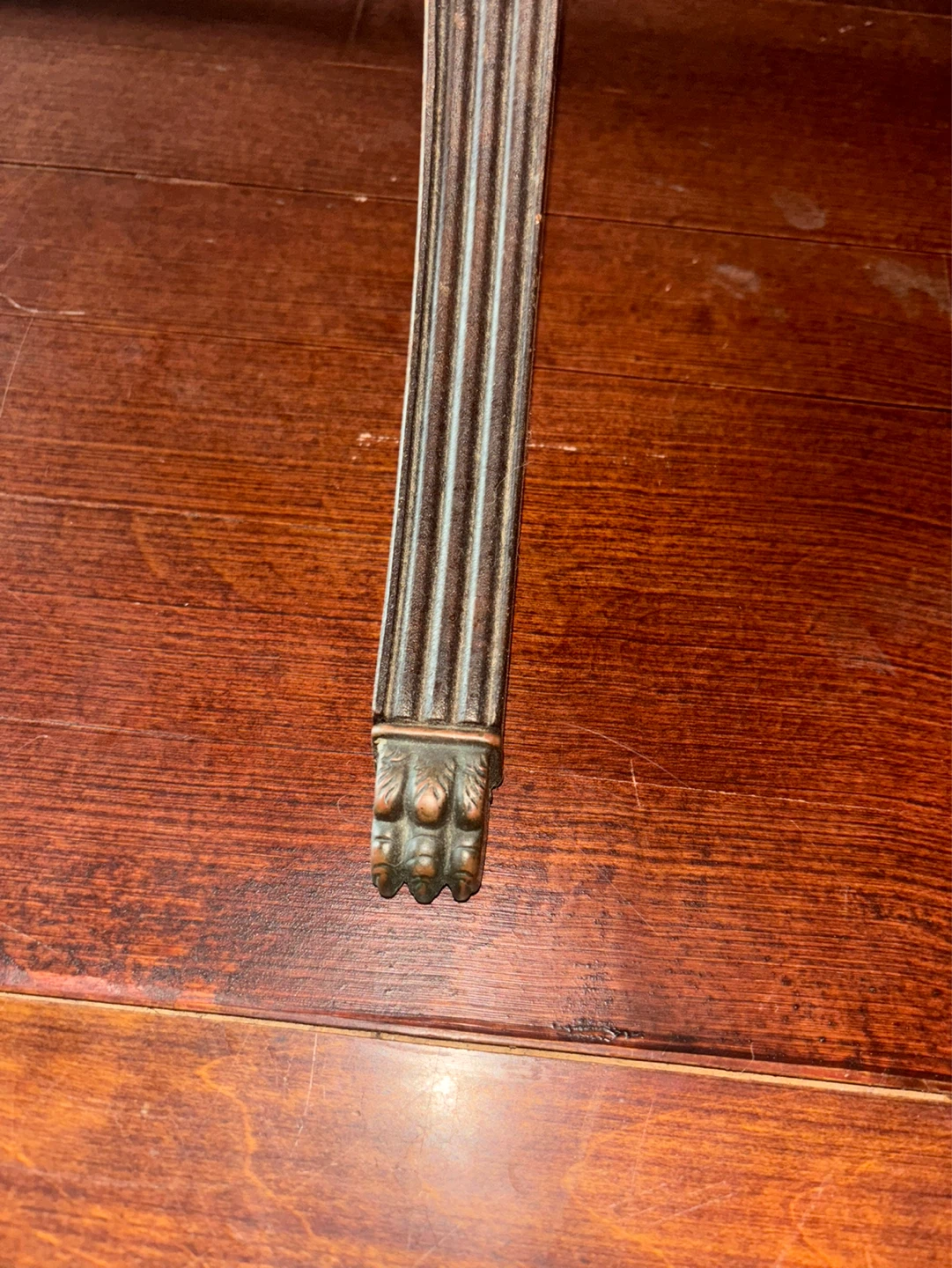 Mahogany Wood Pedestal Side Table w/ Brass Claw Feet - photo 4