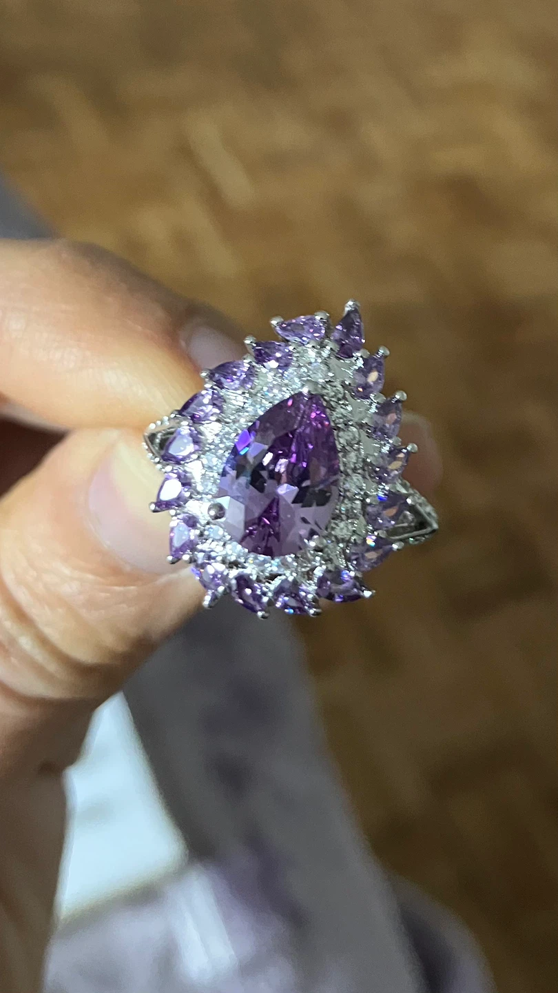 Sterling Silver Pear Shape Amethyst Cluster Ring Size 7 - photo 3
