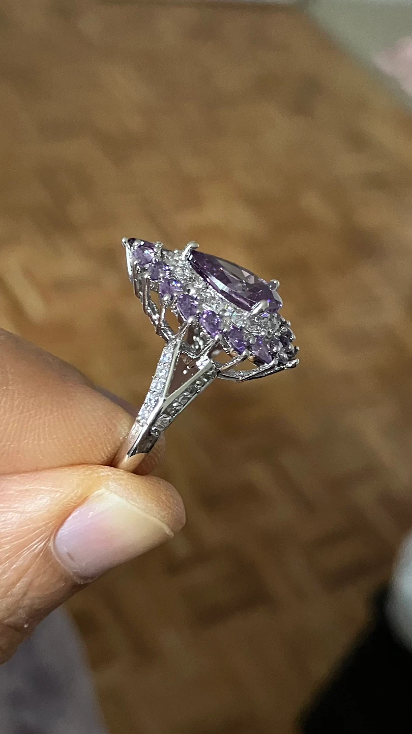Sterling Silver Pear Shape Amethyst Cluster Ring Size 7 - photo 4
