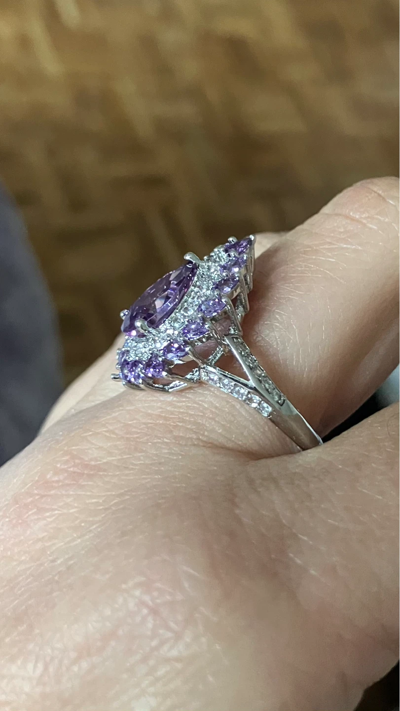 Sterling Silver Pear Shape Amethyst Cluster Ring Size 7 - photo 2