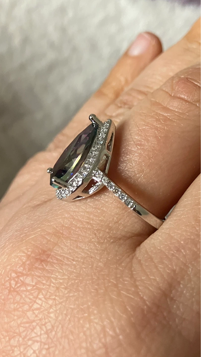 Pear Cut Mystic Topaz & Diamond Halo Ring 18KGP - photo 2
