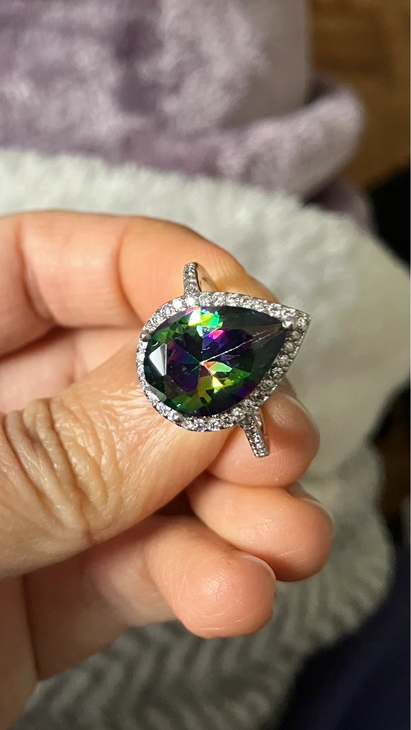 Pear Cut Mystic Topaz & Diamond Halo Ring 18KGP - photo 4