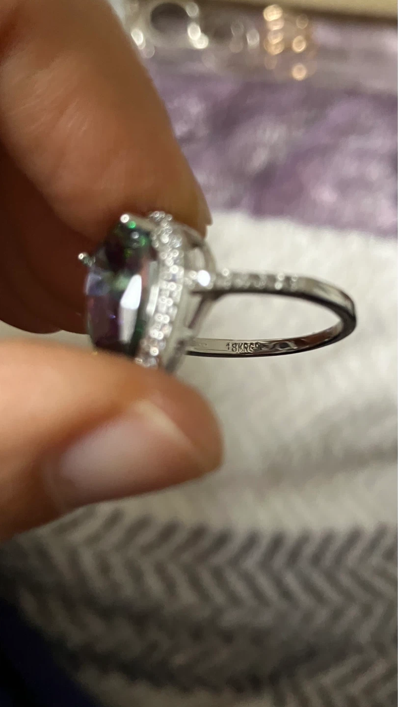Pear Cut Mystic Topaz & Diamond Halo Ring 18KGP - photo 5