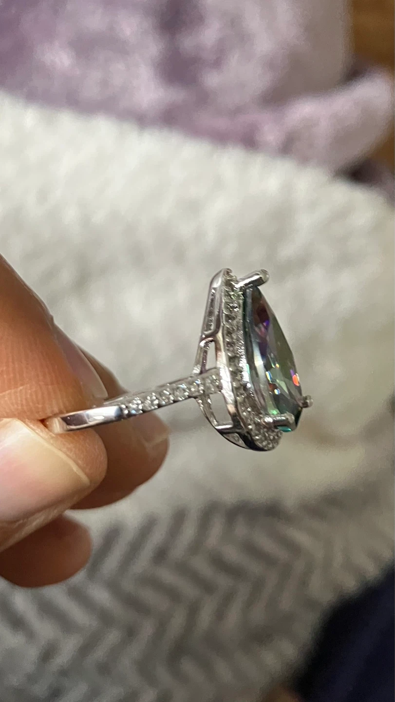 Pear Cut Mystic Topaz & Diamond Halo Ring 18KGP - photo 3