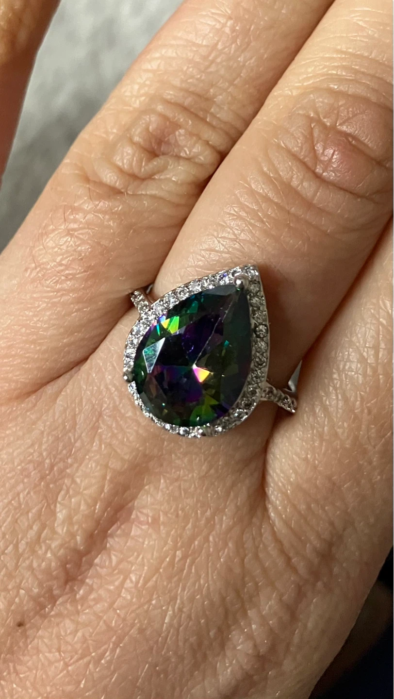 Pear Cut Mystic Topaz & Diamond Halo Ring 18KGP