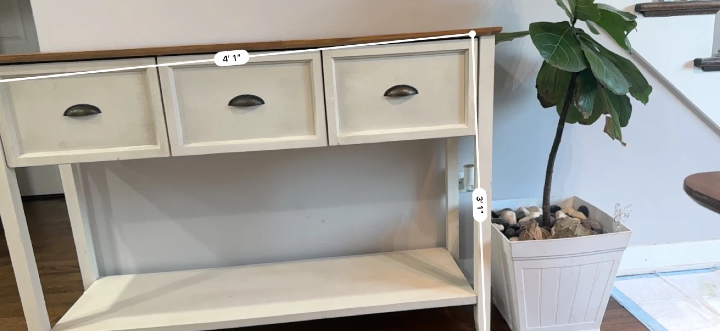 Cream Console Table with 3 Drawers and Wood Top - photo 4