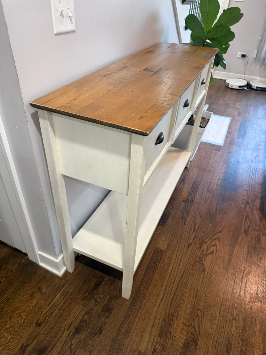 Cream Console Table with 3 Drawers and Wood Top - photo 5