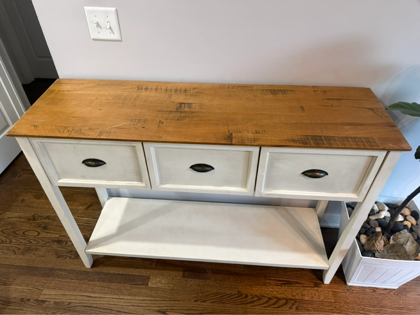 Cream Console Table with 3 Drawers and Wood Top - photo 2