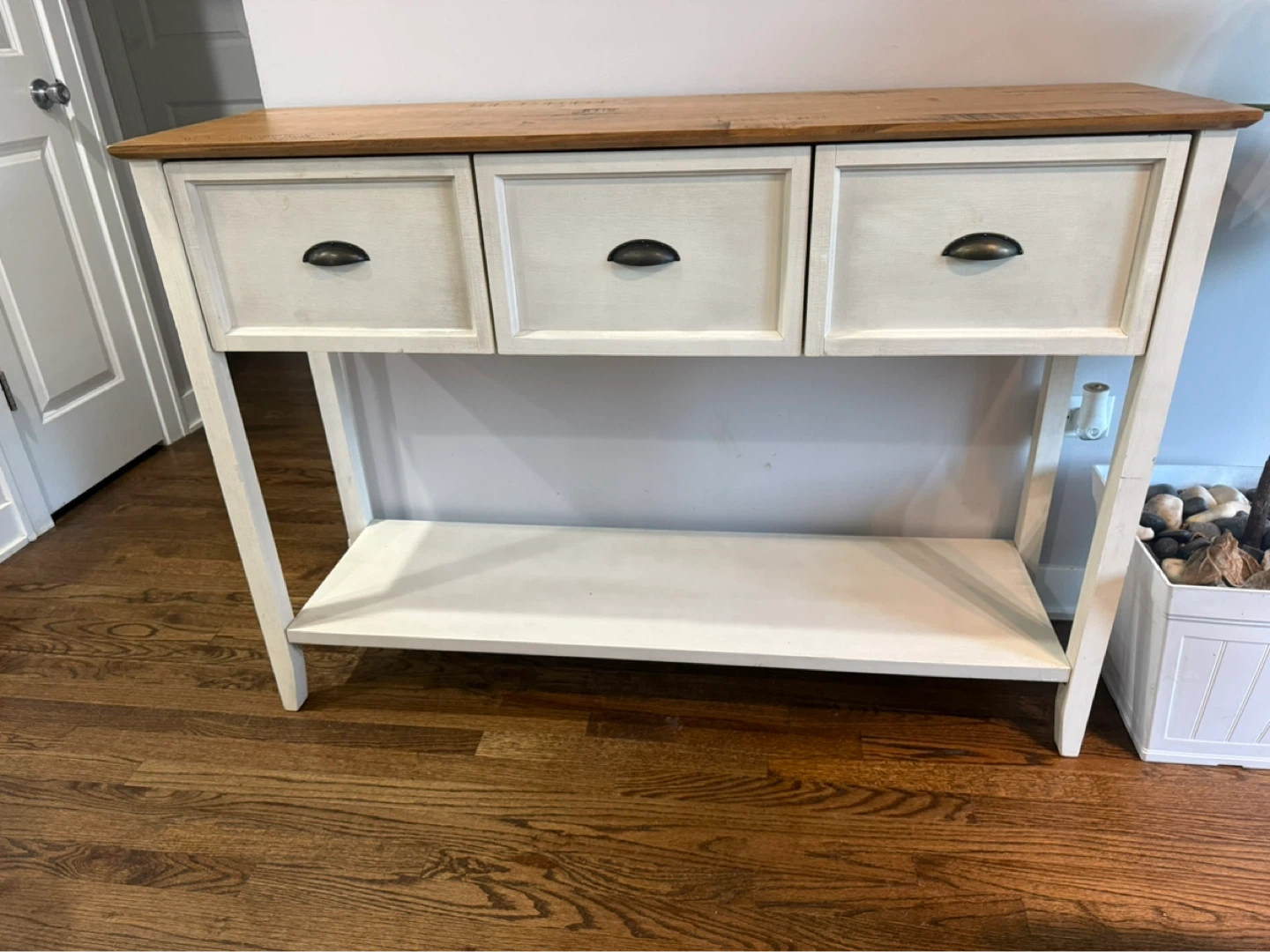 Cream Console Table with 3 Drawers and Wood Top - photo 3