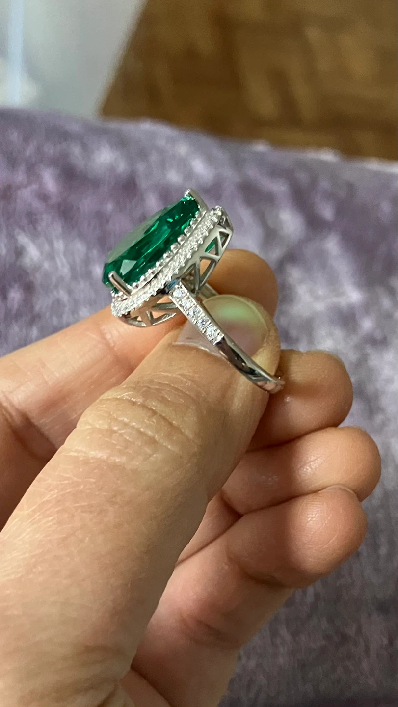 Pear-cut Emerald and Diamond Halo Ring - photo 2