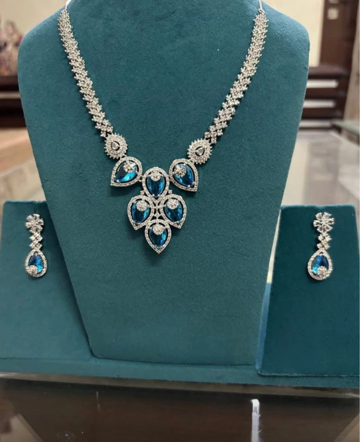 Blue Gemstone & Crystal Necklace Set