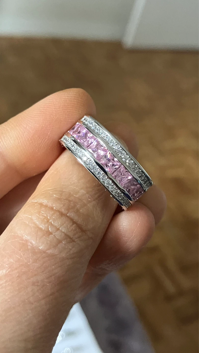 10K White Gold Pink Sapphire and Diamond Ring