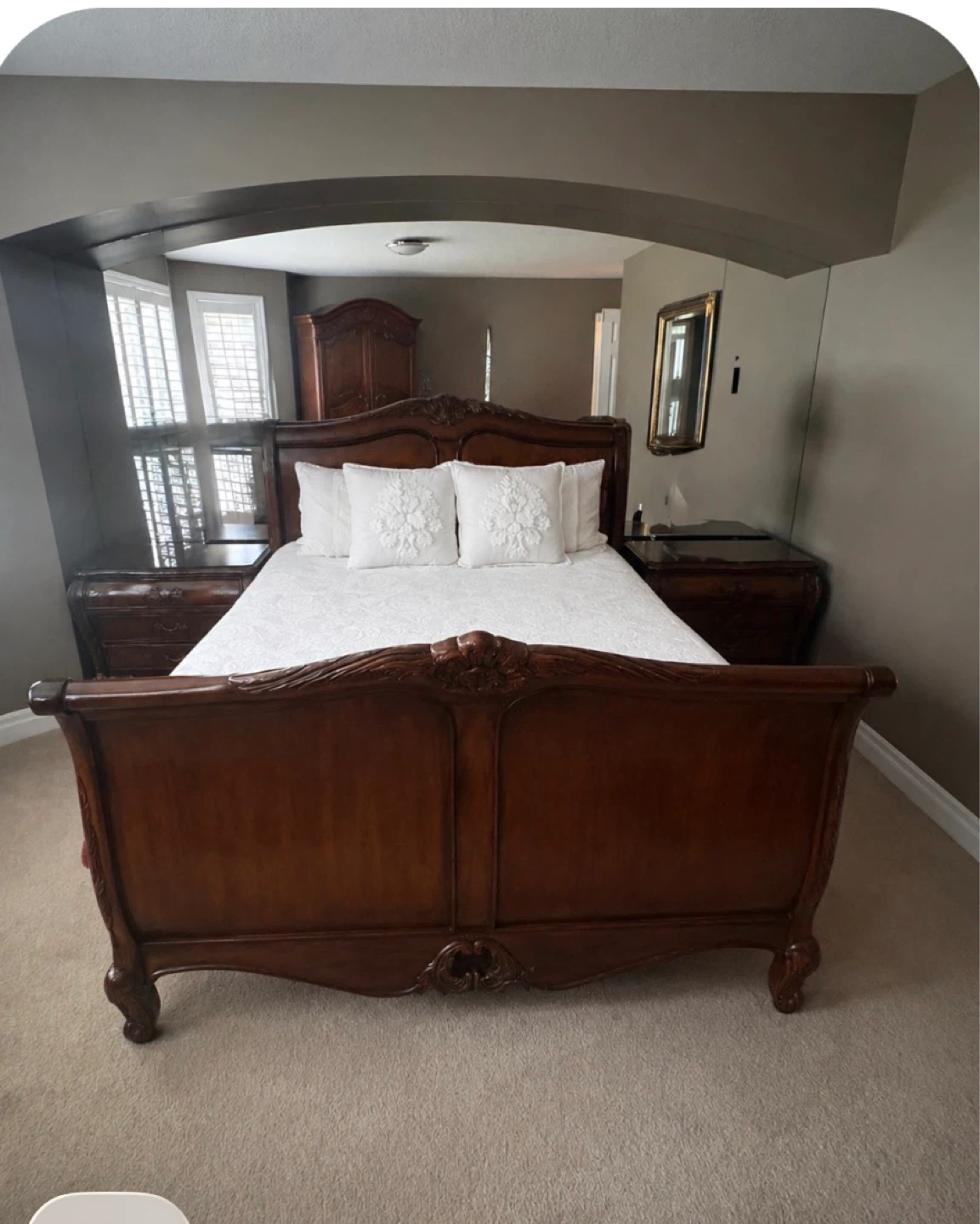 Sleigh Bed Frame with Matching Dresser and  2 nightstands