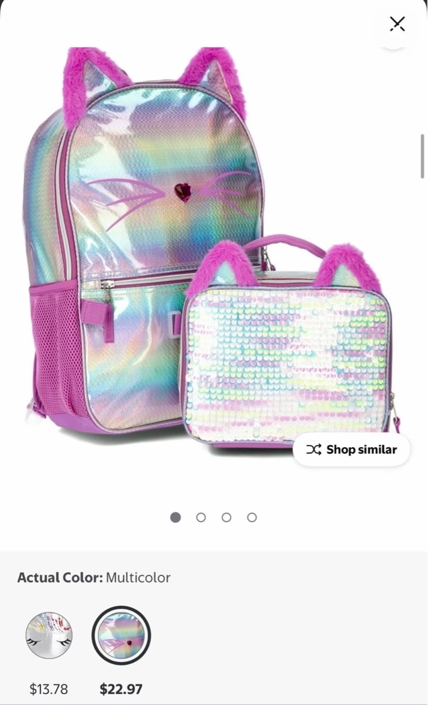Critters rainbow kitty girls 17” backpack and lunch bag set