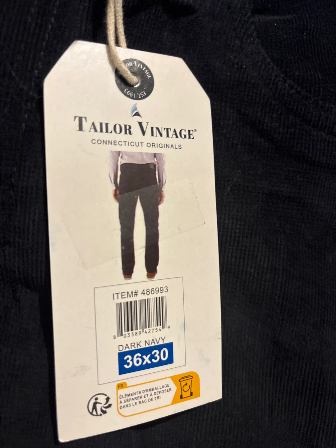 Tailor Vintage Dark Navy Corduroy Pants 36x30 - photo 2