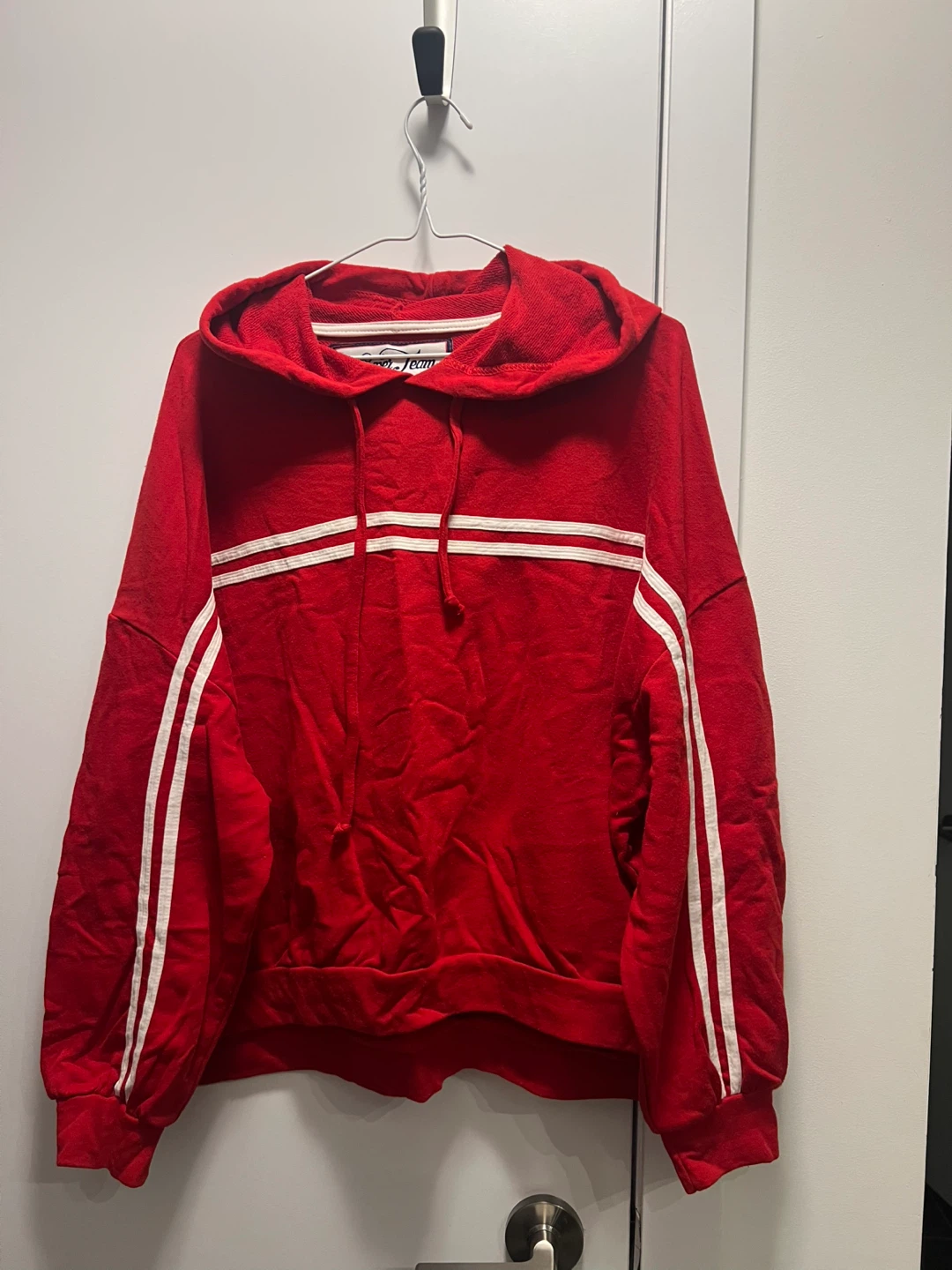 Red Hoodie with White Stripes