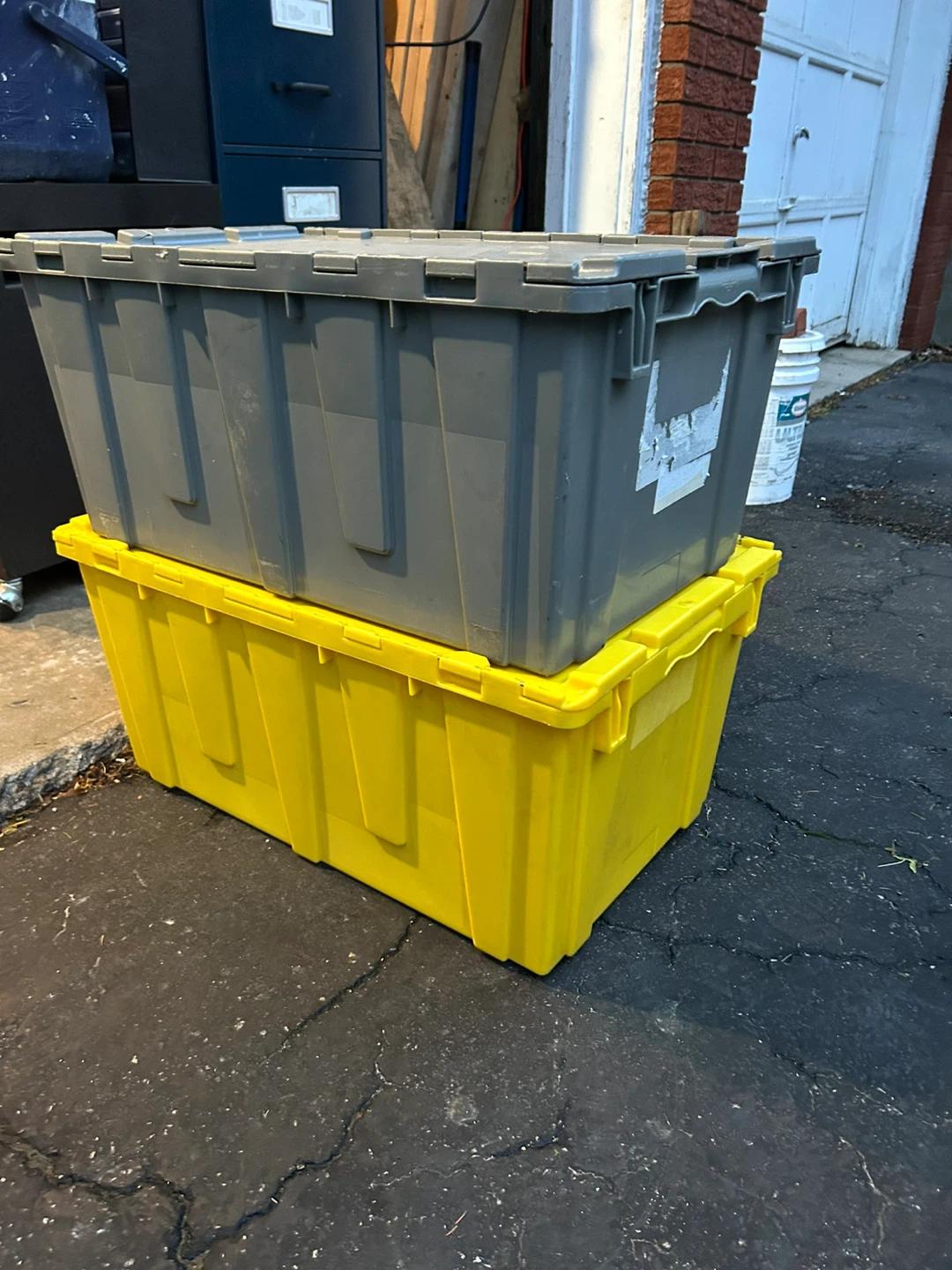 ULINE Yellow and ORBIS Grey Storage Totes with Lids